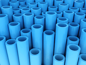 a group of blue plastic tubes