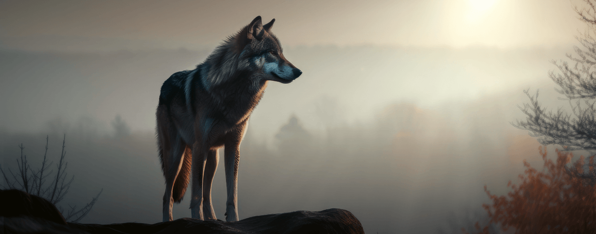 a wolf standing in a forest clearing